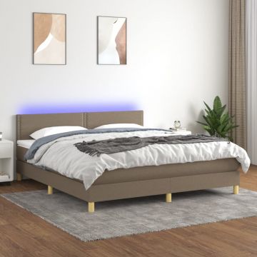 Боксспринг легло с матрак и LED, таупе, 160x200 см, плат