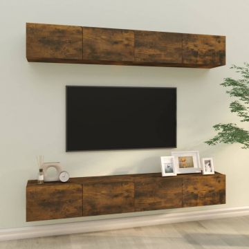Стенни ТВ шкафове, 4 бр,Опушен дъб, 100x30x30 см