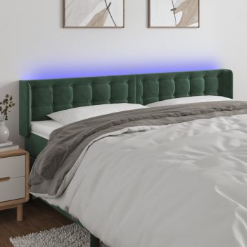 LED горна табла за легло, тъмнозелена, 203x16x78/88 см, кадифе