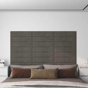v Стенни панели August, 12 бр, тъмносиви, 60x15 см, плат, 1,08 м²