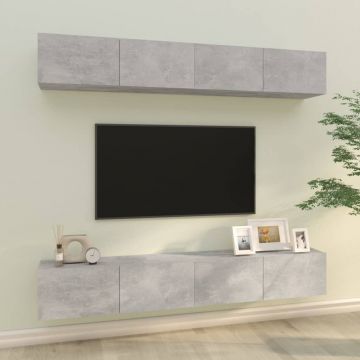 Стенни ТВ шкафове 4 бр бетонно сиви 100x30x30см