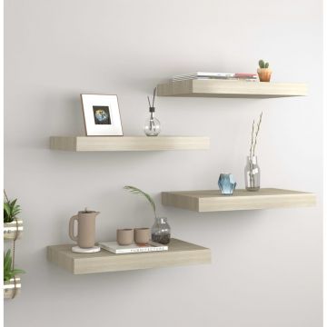 Окачени стенни рафтове, 4 бр, дъб, 40x23x3,8 см, МДФ