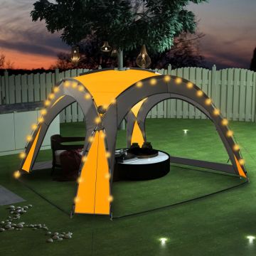Парти шатра с LED и 4 стени, 3,6x3,6x2,3 м, жълта