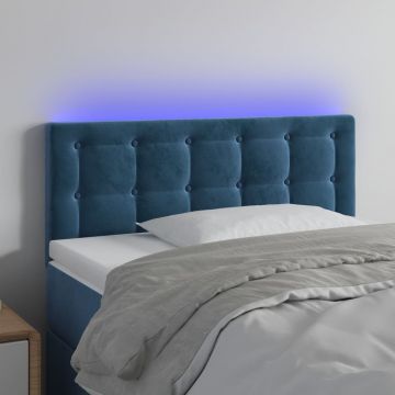 LED горна табла за легло, тъмносиня, 90x5x78/88 см, кадифе