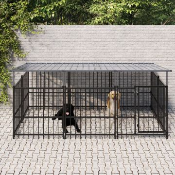 Дворна клетка за кучета с покрив Rishi, стомана, 5,63 м²