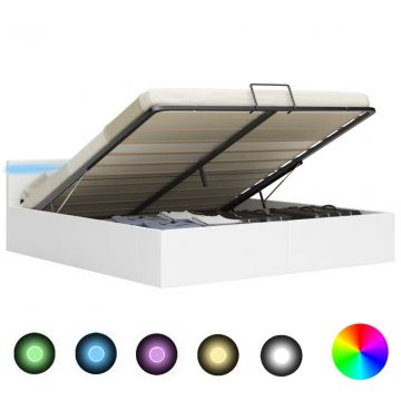 Легло повдигащ механизъм с LED бяла изкуствена кожа 160x200 cм