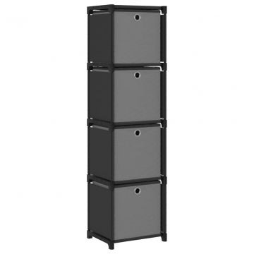 Рафт с 4 кубични отделения с кутии, черен, 69x30x72,5 см, плат