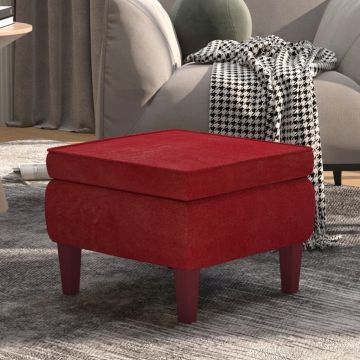 Табуретка с дървени крака Mylah, виненочервена, кадифе