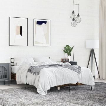 Рамка за легло, опушен дъб, 120x200 см, инженерно дърво и метал