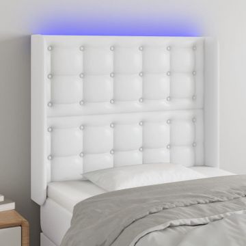 LED горна табла за легло, бяла, 103x16x118/128 см
