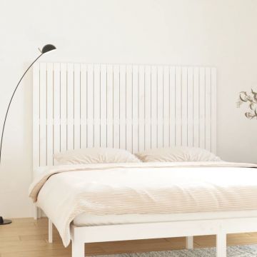 Стенна табла за спалня бяла 185x3x110 см борово дърво масив
