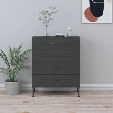 Шкаф с чекмеджета, антрацит, 80х35х101,5 см, стомана