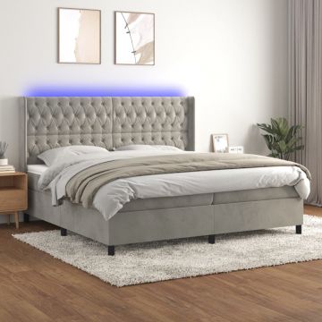 Боксспринг легло с матрак и LED, светлосиво, 200x200 см, кадифе