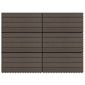 Декинг плочки, 6 бр, WPC, 60x30 см, 1,08 м², тъмнокафяви