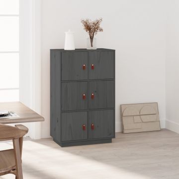 Висок шкаф, сив, 67x40x108,5 см, борово дърво масив