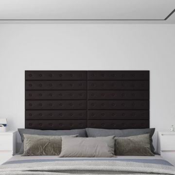 Стенни панели Nava, 12 бр, черни, 90x15 см, изкуствена кожа, 1,62 м²