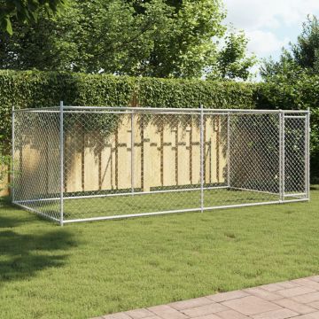 Кучешка клетка с врата сива 4x2x1,5 м поцинкована стомана