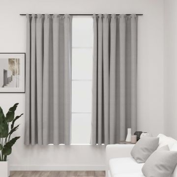 Затъмняващи завеси с куки имитация лен 2 бр сиви 140x175 см