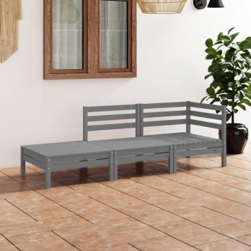 Градински лаундж комплект Taine, 3 части, сив, бор масив