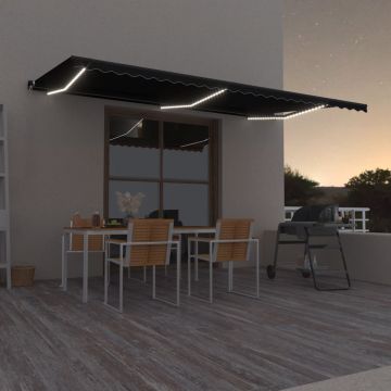 Ръчно прибиращ се сенник с LED Brooke, 600x350 см, антрацит