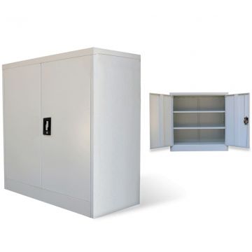 Офис шкаф с 2 врати, сив, 90 см, стомана