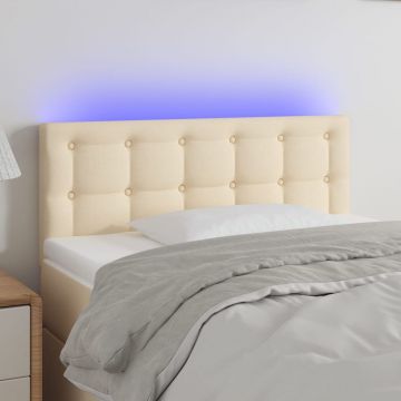 LED горна табла за легло, кремава, 90x5x78/88 см, плат
