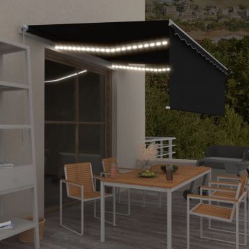 Ръчно прибиращ се сенник с щора и LED Tiago, 4x3 м, антрацит