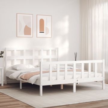Рамка за легло с табла бяла King Size масивно дърво
