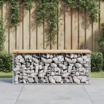 Градинска пейка дизайн габион 103x31,5x42 см борово дърво масив