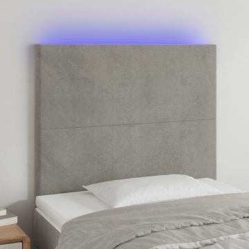 LED горна табла за легло, светлосива, 90x5x118/128 см, кадифе
