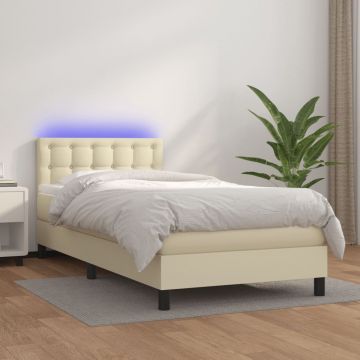 Боксспринг легло с матрак LED кремаво 90x200 см изкуствена кожа