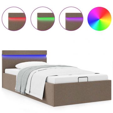 Легло с повдигащ механизъм с LED, таупе, текстил, 90x200 см