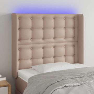 LED горна табла за легло, капучино, 83x16x118/128 см
