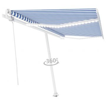 Автоматичен сенник LED сензор за вятър 450x350 см синьо и бяло Keziah