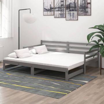 Разтегателно дневно легло 2x(90x200) см сиво борово дърво масив Frye