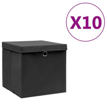 Кутии за съхранение с капаци 10 бр 28x28x28 см черни Lang