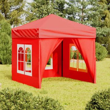 Сгъваема парти палатка със странични стени, червена, 2x2 м