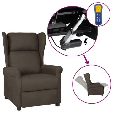 Електрически wingback реклайнер, тъмнокафяв, текстил
