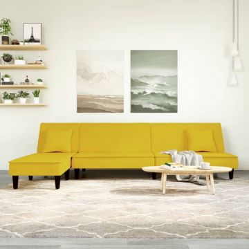Г-образно разтегателно канапе жълто 255x140x70 см кадифе