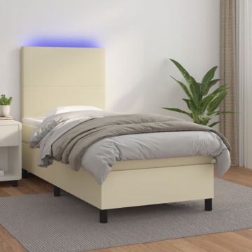 Боксспринг легло с матрак LED кремаво 100x200см изкуствена кожа