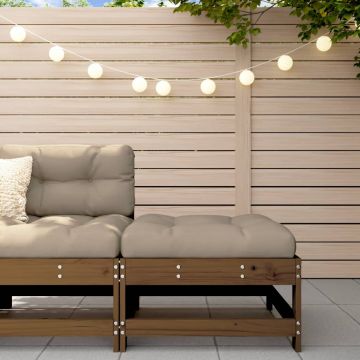 Градинска табуретка с възглавница, меденокафява, бор масив