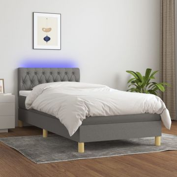 Боксспринг легло с матрак и LED, тъмносиво, 100x200 см, плат