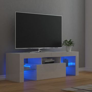 ТВ шкаф с LED осветление Sawyer, бял гланц, 120x35x40 см