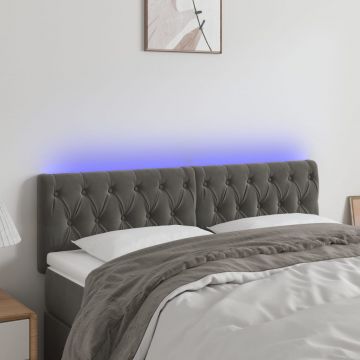 LED горна табла за легло, тъмносива, 144x7x78/88 см, кадифе