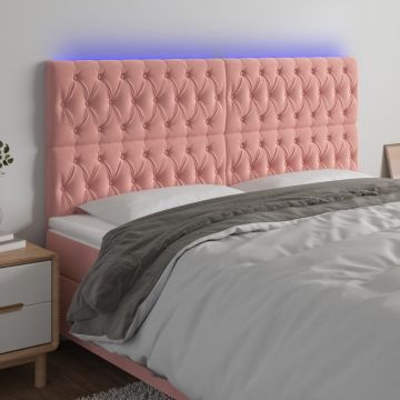 LED горна табла за легло, розова, 180x7x118/128 см, кадифе