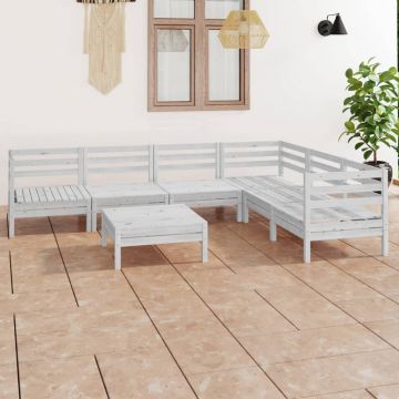 Градински лаундж комплект Kaylen, 7 части, бял, бор масив