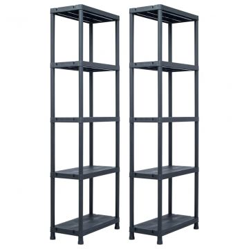 Стелажи за съхранение 2 бр черни 125 кг 60x30x180 см пластмаса