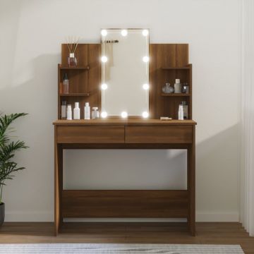 Тоалетка с LED, кафяв дъб, 96x40x142 см