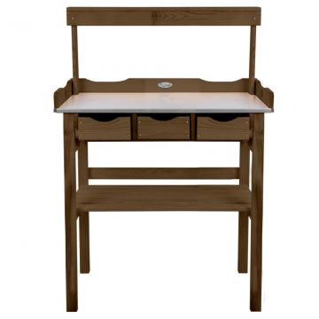 Esschert Design Маса за разсад с чекмедже и рафт, кафява