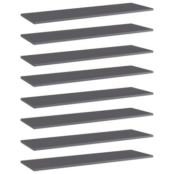 Рафтове за етажерка, 8 бр, сив гланц, 100x30x1,5 см, ПДЧ